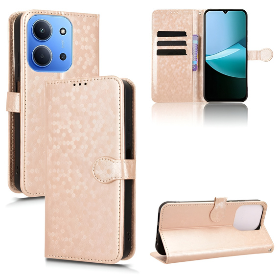 Husa cu clapetă pentru Xiaomi Redmi 15C 4G/LTE, Wallet Rhombus, de aur