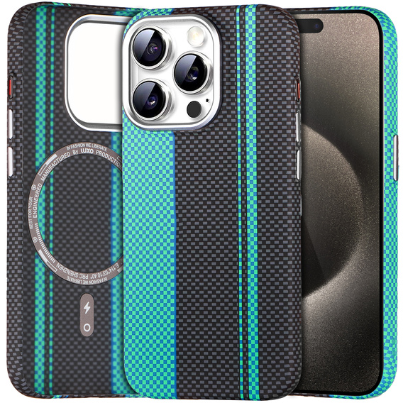 Carcasa pentru iPhone 15 Pro, Carbon Fiber MagSafe, negru / albastru