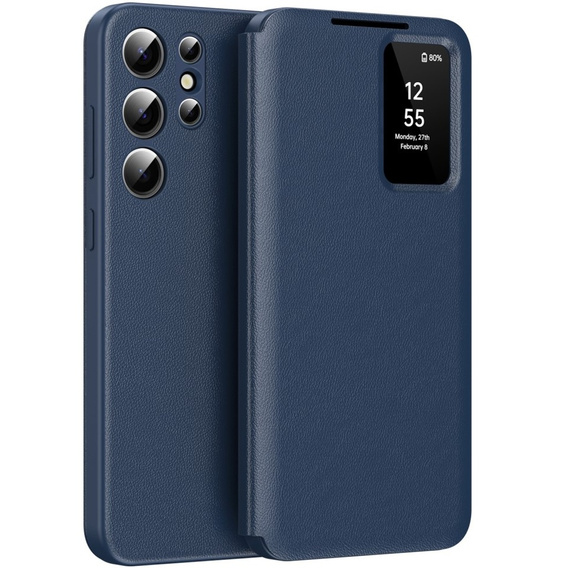 Husă cu clapetă pentru Samsung Galaxy S22 Ultra, Smart View Wallet, albastru