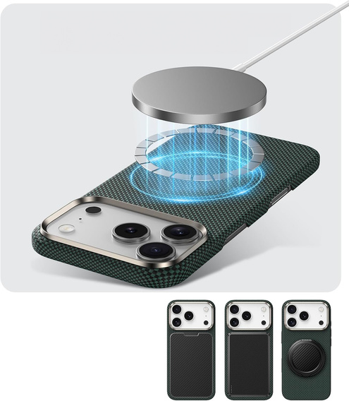 Husă BENKS din Kevlar pentru iPhone 17 Pro Max, Magnetic Armour Tint 1000D 0070, pentru MagSafe, buton activ – verde