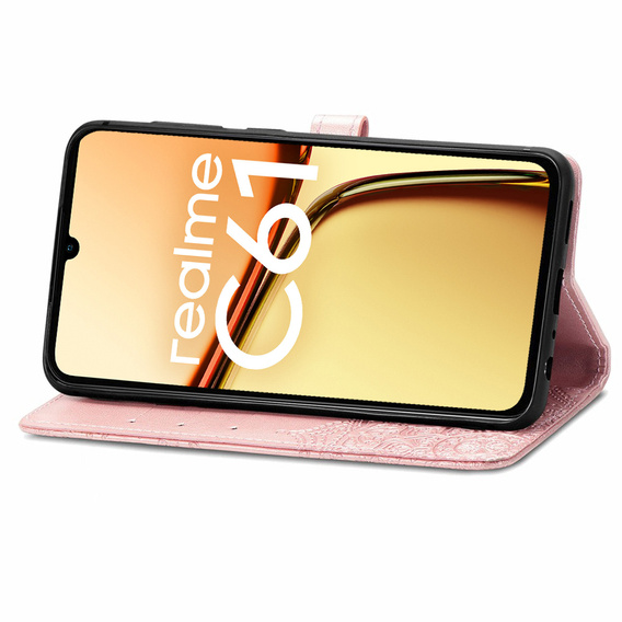 Cu clapetă pentru Realme C61, Mandala, roz rose gold