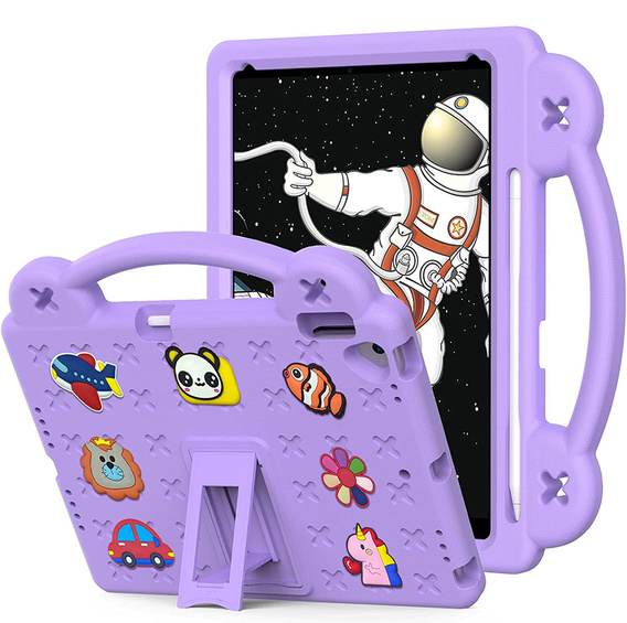 Husă pentru copii pentru iPad 10.2" 2021/2020/2019 (9/8/7 gen.) / Air 10.5" 2019 (3 gen.), Cute Patterns, cu suport, violet