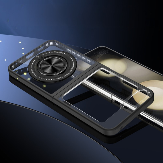 Husă pentru Samsung Galaxy Z Flip7 FE / Z Flip6, Corners Dropproof, pentru MagSafe, transparent / negru