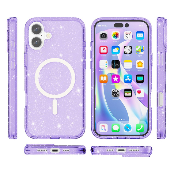Husă pentru iPhone 17, pentru MagSafe, glitter, violet translucid