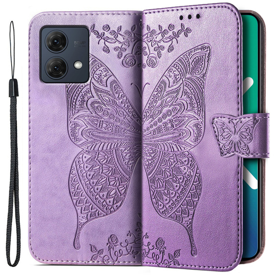 Cu clapetă pentru Motorola Moto G84, Butterfly, violet