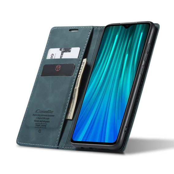 Husa CASEME pentru Xiaomi Redmi Note 8 Pro, Leather Wallet Case, turquoise