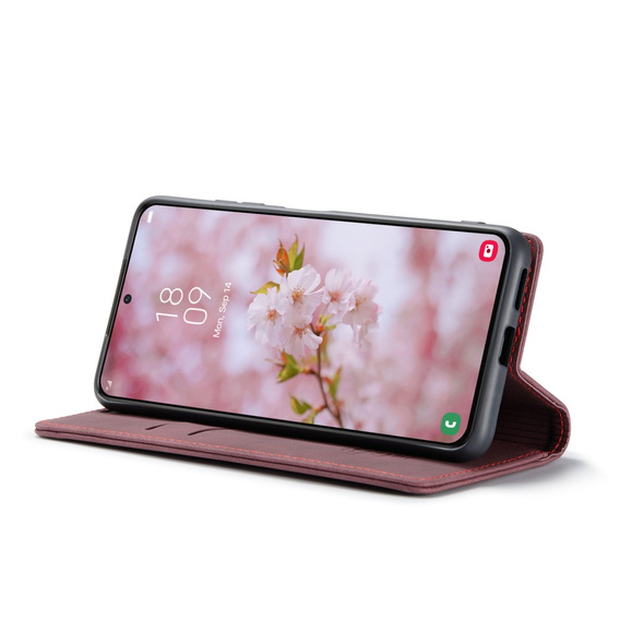 Husa CASEME pentru Samsung Galaxy S22 5G, Leather Wallet Case, roșu