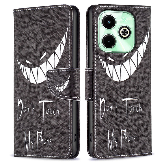Cu clapetă pentru Infinix Hot 40i, Wallet, Don't Touch My Phone negru