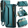 Husă CASEME pentru Samsung Galaxy S25 FE, RFID Leather Wallet, cu curea de umăr, verde