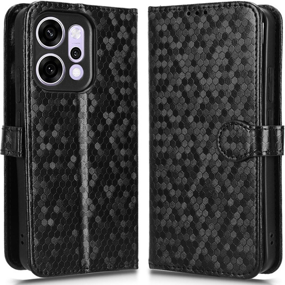 Husă cu clapetă pentru Oppo Reno 14, Wallet Rhombus, negru