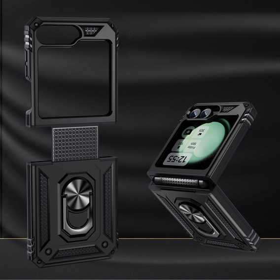 Husă blindată pentru Samsung Galaxy Z Flip7 FE / Z Flip6, Nox Case Ring, negru