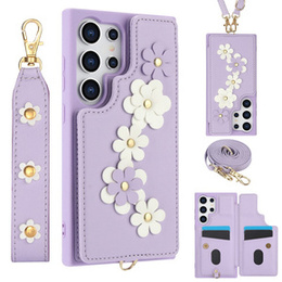 Husa pentru Samsung Galaxy S24 Ultra, Leather Flower Card Slot, violet