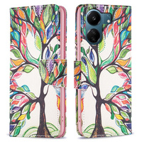 Cu clapetă pentru Xiaomi Redmi 13C / Poco C65, Wallet, tree of life, alb