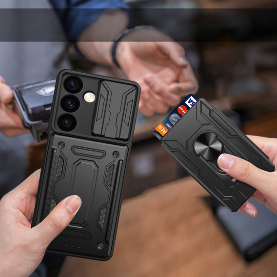 Husă blindată pentru Samsung Galaxy S24, Camera Slide Card Slot, negru