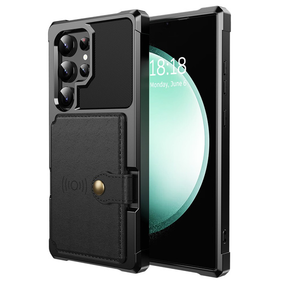 Husa pentru Samsung Galaxy S25 Ultra, Card Holder Kickstand, negru