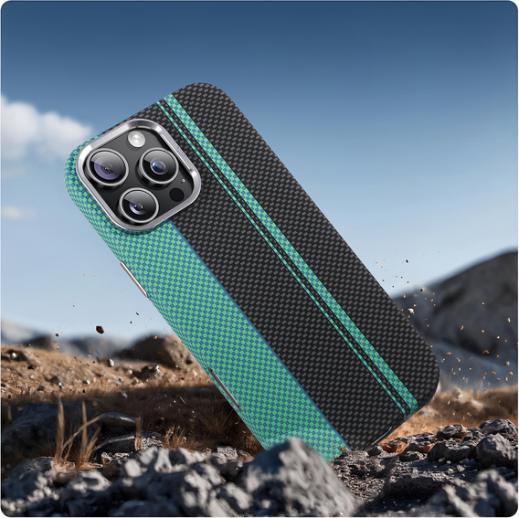Carcasa pentru iPhone 16 Pro Max, Carbon Fiber MagSafe, negru / albastru