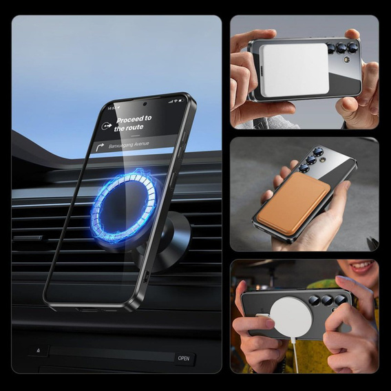Husă pentru Samsung Galaxy S25+ Plus, Electro MagSafe, negru + Sticlă pentru ecran