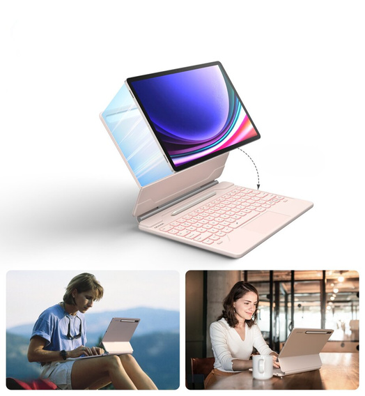 Husă tastatură pentru Samsung Galaxy Tab S7+ / S7 FE / S9+ / S8+ / S9 FE+ / S10+, Dexnor Magnetic Keyboard Touchpad, roz