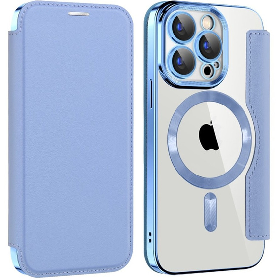 Cu clapetă pentru iPhone 15 Pro, RFID Wallet MagSafe CamShield, albastru