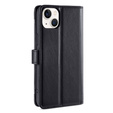 Cu clapetă pentru iPhone 15, Wallet Zipper Pocket, negru