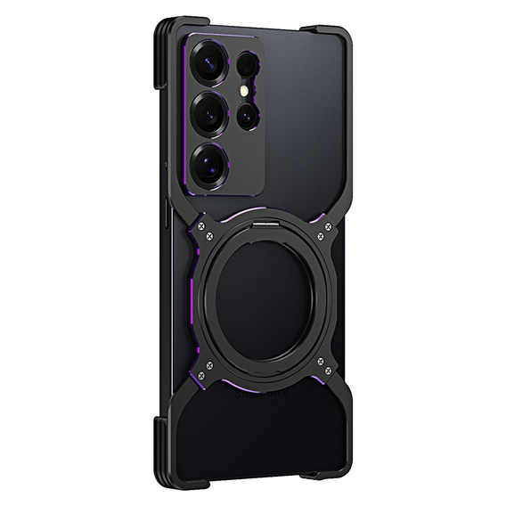 Carcasă pentru Samsung Galaxy S25 Ultra, Kickstand Bumper, cu capac pentru obiectiv, pentru MagSafe, negru / violet
