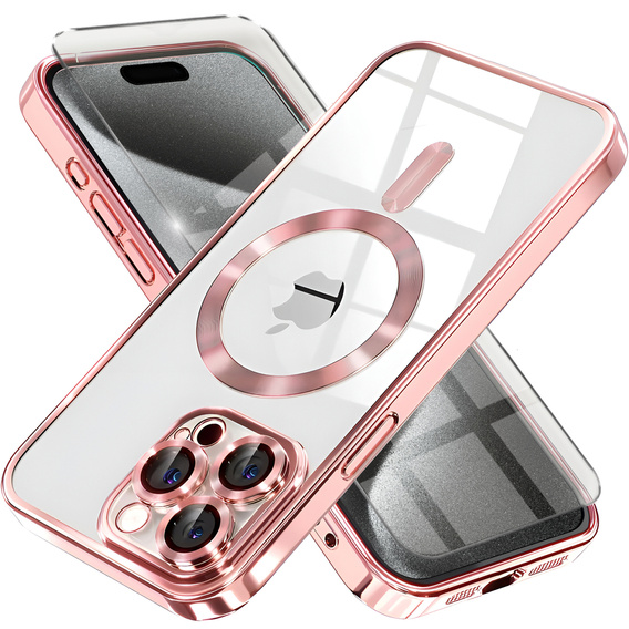 Husă pentru iPhone 15 Pro, Electro MagSafe, roz + Sticlă pentru ecran