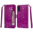 Cu clapetă pentru Samsung Galaxy A35 5G, Wallet Zipper Pocket Glittery, violet