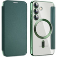 Cu clapetă pentru Samsung Galaxy S24+ Plus, RFID Wallet MagSafe CamShield, verde