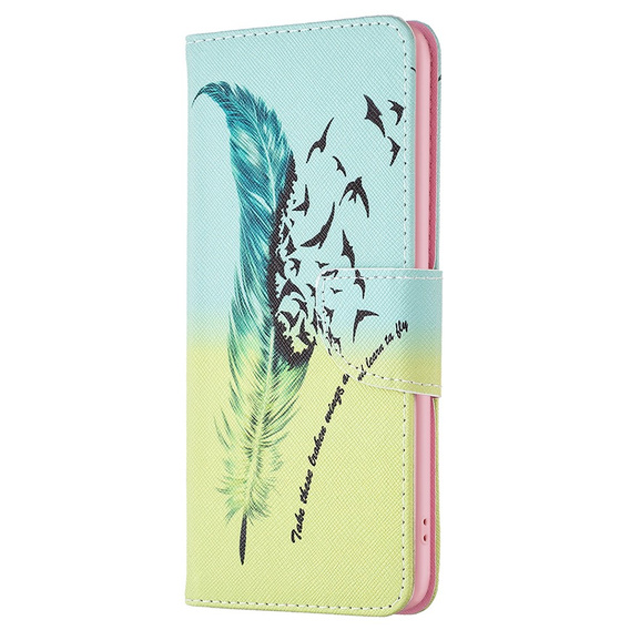 Cu clapetă pentru Samsung Galaxy M34, Wallet, feather, albastru