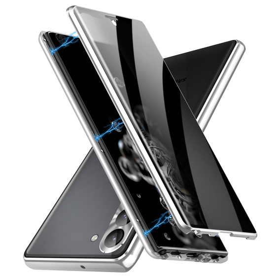 Husă pentru Samsung Galaxy S24, Privacy Dual Glass, de argint