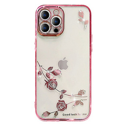 Husă pentru iPhone 15 Pro, Glitter Flower, roșu