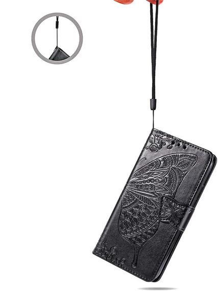 Cu clapetă pentru Motorola Moto E14, Butterfly, negru