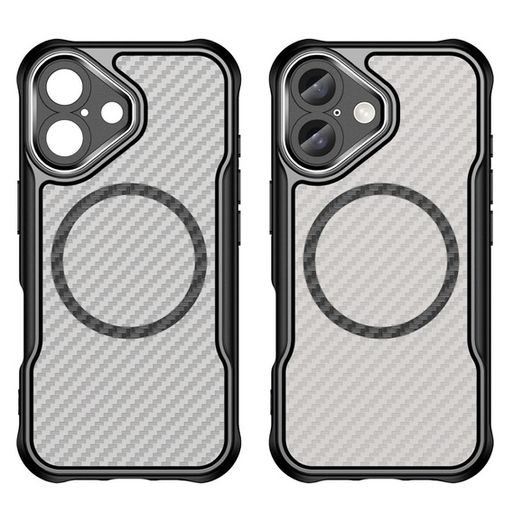 Husă pentru iPhone 16, Fusion Hybrid Carbon, pentru MagSafe, negru
