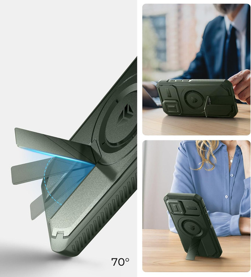 Carcasă blindată pentru iPhone 16, Dexnor CamProtect MagSafe, verde