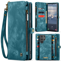 Husă CASEME pentru Samsung Galaxy S25 Ultra, Retro Leather Wallet, cu curea de umăr, verde