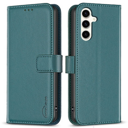 Cu clapetă pentru Samsung Galaxy S23 FE, BINFEN Wallet, verde + sticlă 9H