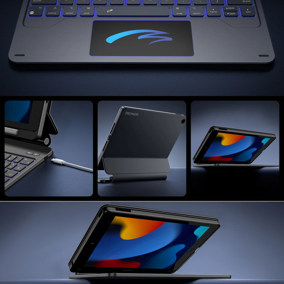 Husă tastatură pentru iPad 7/8/9 10.2, Dexnor Magnetic Keyboard Touchpad, negru