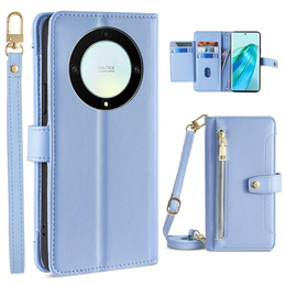 Cu clapetă pentru Honor Magic5 Lite, Wallet Zipper Pocket, albastru