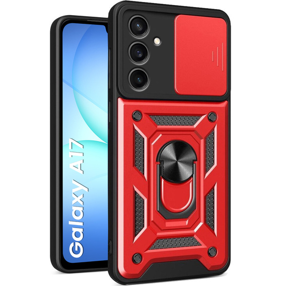 Husă blindată pentru Samsung Galaxy A17 5G, cu protecție pentru cameră, cu suport, roșu