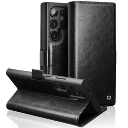 Carcasa flip pentru Samsung Galaxy S25 Ultra, QIALINO Leather Wallet, negru