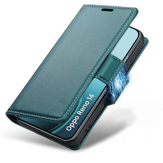 Husă pentru Oppo Reno 14, ERBORD Glossy Litchi, portofel cu clapetă, verde