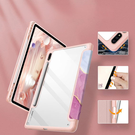 Husă pentru Samsung Galaxy Tab S10 Lite / S10 FE / S9 FE, Smartcase Hybrid, cu spațiu pentru stylus, Marble roz