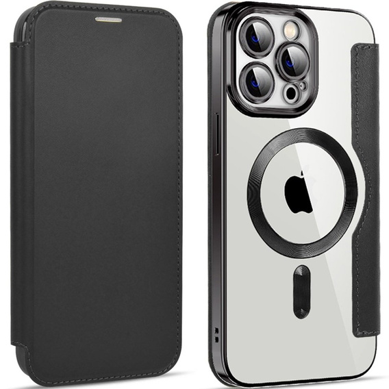 Cu clapetă pentru iPhone 14 Pro Max, RFID Wallet MagSafe CamShield, negru