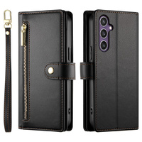 Cu clapetă pentru Samsung Galaxy S25, Wallet Zipper Pocket, negru