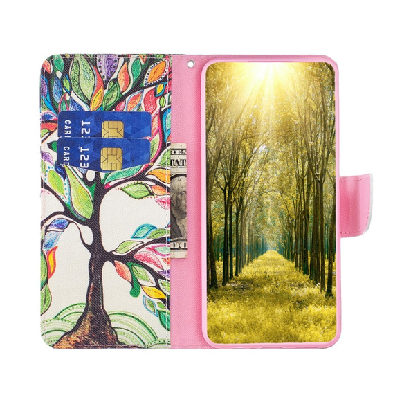 Cu clapetă pentru Samsung Galaxy M34, Wallet, tree of life, alb