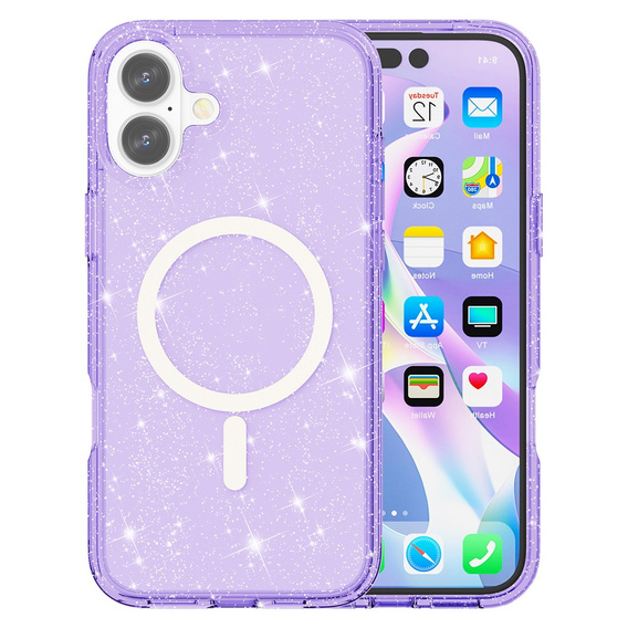 Husă pentru iPhone 17, pentru MagSafe, glitter, violet translucid