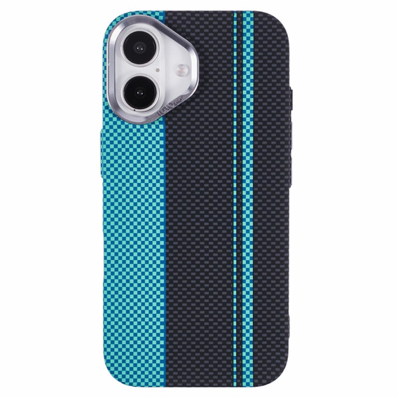 Carcasa pentru iPhone 16, Carbon Fiber MagSafe, negru / albastru