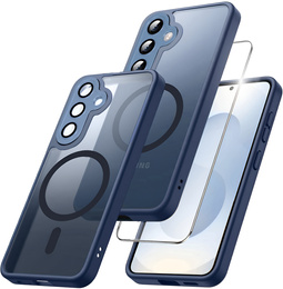 Husă pentru Samsung Galaxy S25+ Plus, pentru MagSafe, ERBORD Matt Case, albastru închis + sticlă pentru ecran