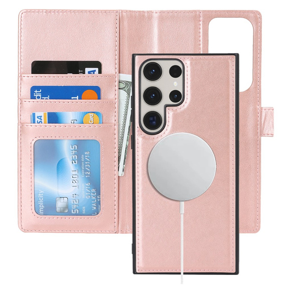 Husă cu clapetă pentru Samsung Galaxy S23 Ultra, portofel, pentru MagSafe, roz rose gold