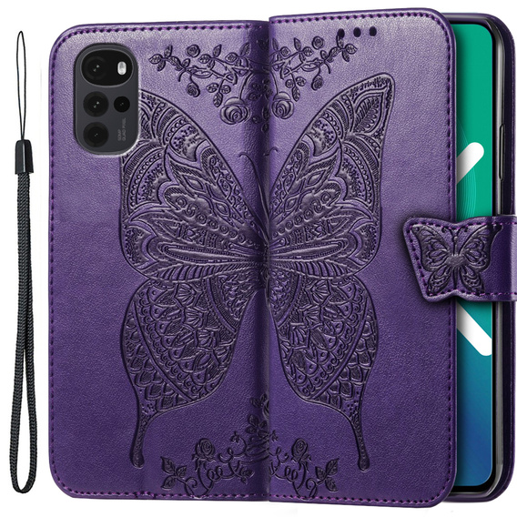 Cu clapetă pentru Motorola Moto G22, Butterfly, violet